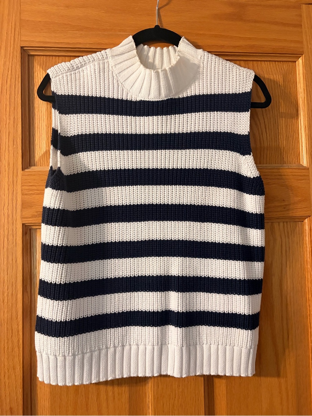 LOFT Sleeveless Striped Knit Vest - White & Navy